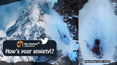 solo climber survives avalanche, ice climber avalanche video, the ribbons avalance video, viral video, indian express