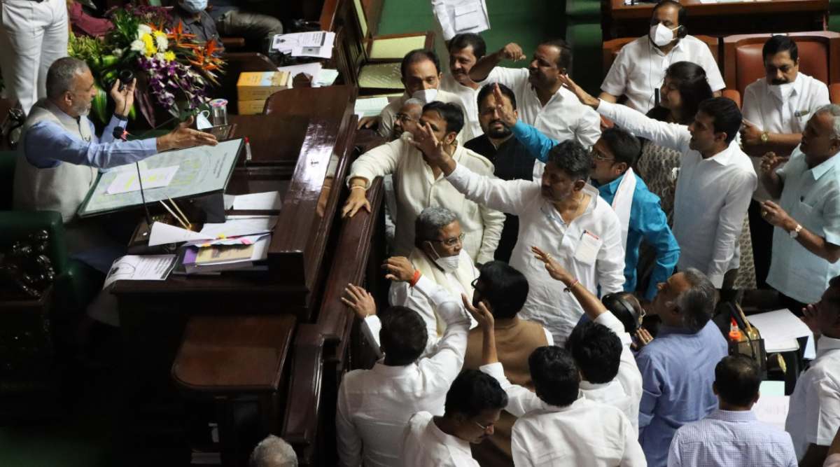 Karnataka legislative council and assembly adjourned for tomorrow over Eshwarappa remarks. 