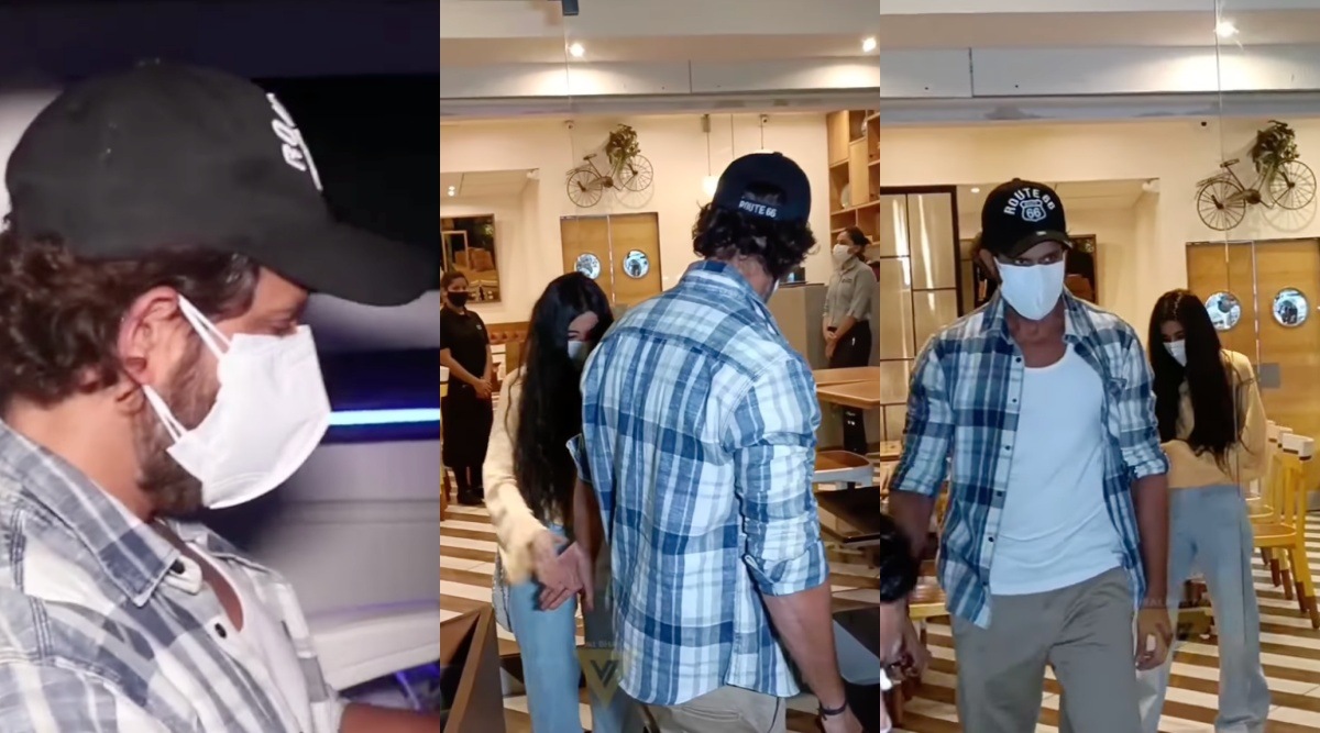 Hrithik Roshan grabs rumoured girlfriend Saba Azad’s hand as he walks out of a cafe with her, fans call him ‘cute’ - The Indian Express