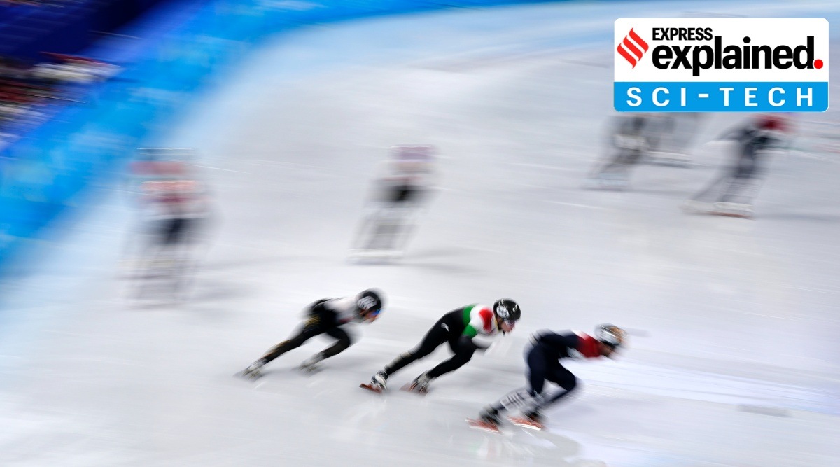 Skaters race in the men's 5000-meters relay B final during the short track speedskating competition at the 2022 Winter Olympics, Wednesday, Feb. 16, 2022, in Beijing. (AP Photo/David J. Phillip)