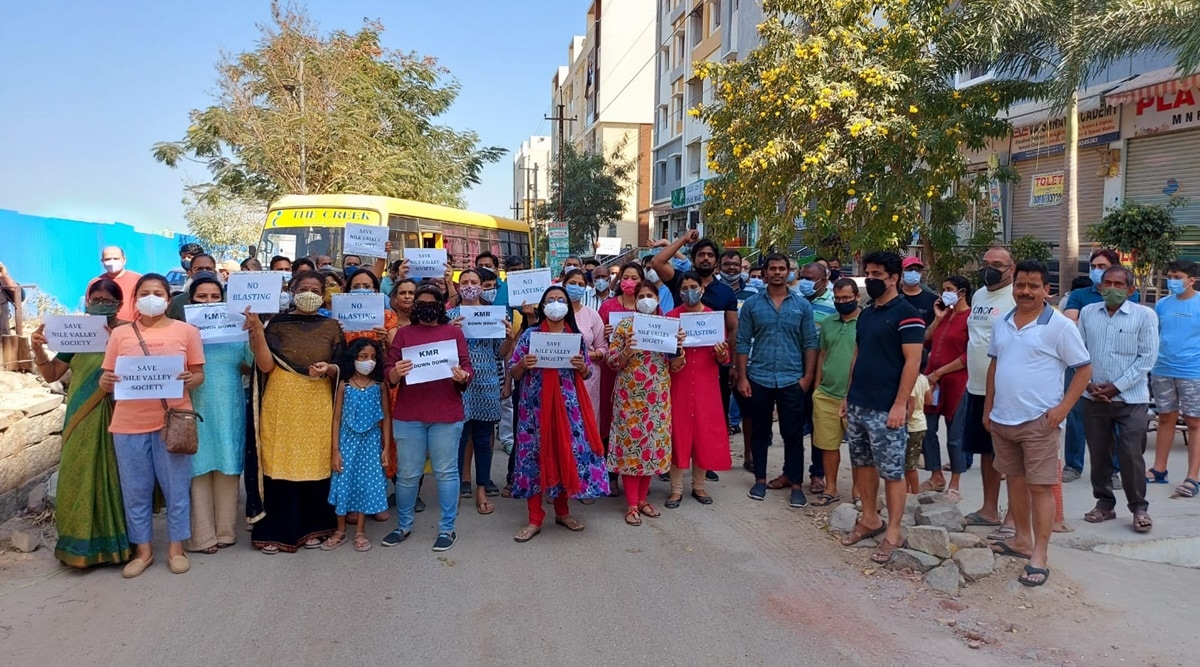 The residents expressed concerns that the buildings in the JPNV might collapse if the blasts are not stopped. (Express Photo)