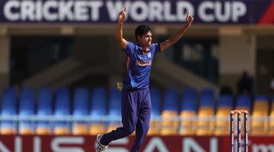 Raj Bawa of India celebrates the wicket of George Bell of England News  Photo - Getty Images