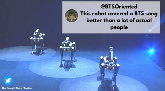 Robot perform at tonight show with jimmy fallon, Robot dance to BTS, robot BTS dance, Tonight show robot, Indian Express