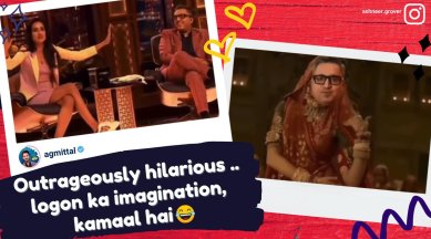 shark tank india, shark tank india memes, shark tank ashneer grover, ashneer grover ghoomar spoof, vineeta singh ashneer grover ghoomar, indian express