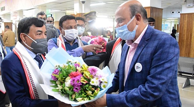 ECI team led by CEC Sushil Chandra (L) reaches Imphal, Manipur. (Photo: Twitter/Election Commission)