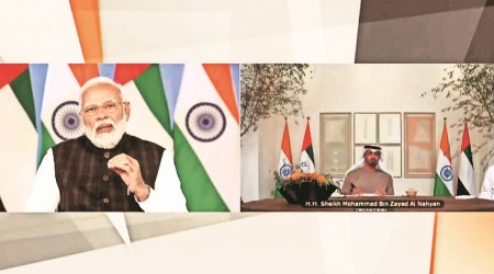 India-UAE trade pact, CEPA pact, free trade agreement (FTA), Comprehensive Economic Partnership agreement, FTA, PM Modi, India UAE ties, Modi Crown Prince of Abu Dhabi meet, Indian Express