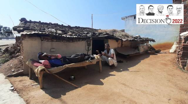 Bhairav Vishwakarma at his house in Saura, Charkhari constituency, Mahoba. (Express photo by Harikishan Sharma)