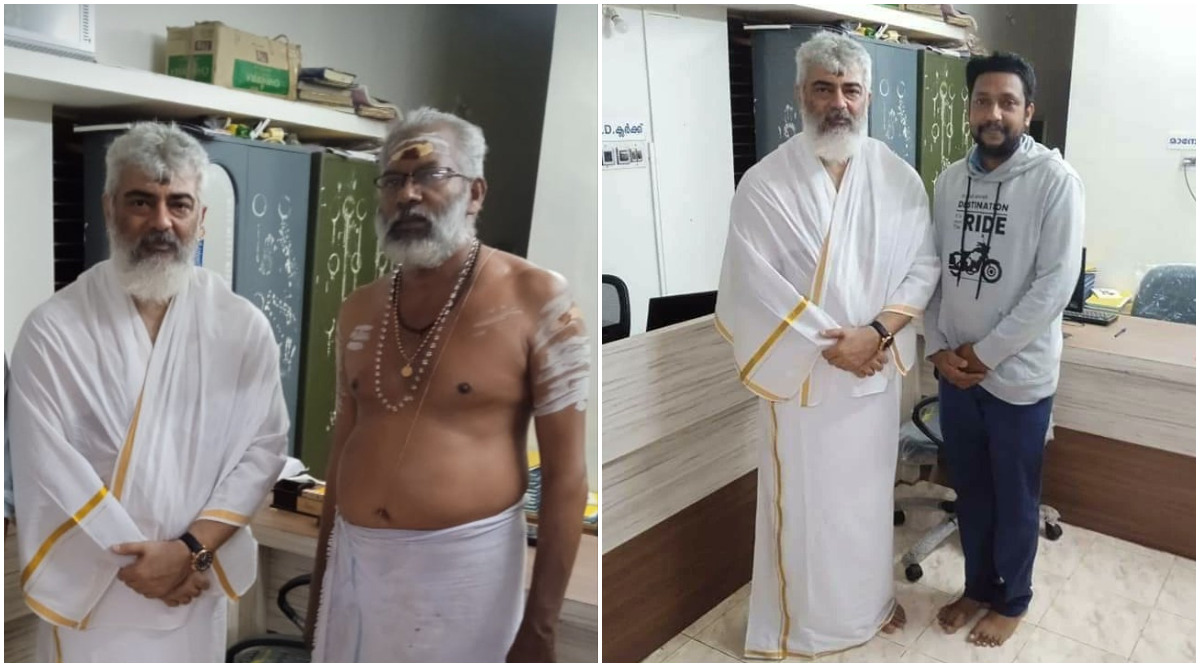 Ajith Kumar, dressed in traditional veshti-mundu, visits temple in ...