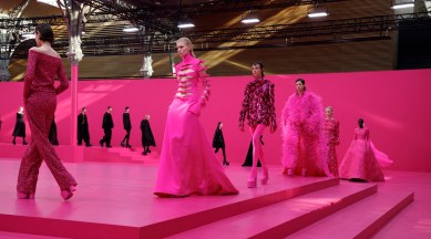 Models present looks at the Valentino fall 2022 fashion show in Paris, March 6, 2022. (Valerio Mezzanotti/The New York Times)