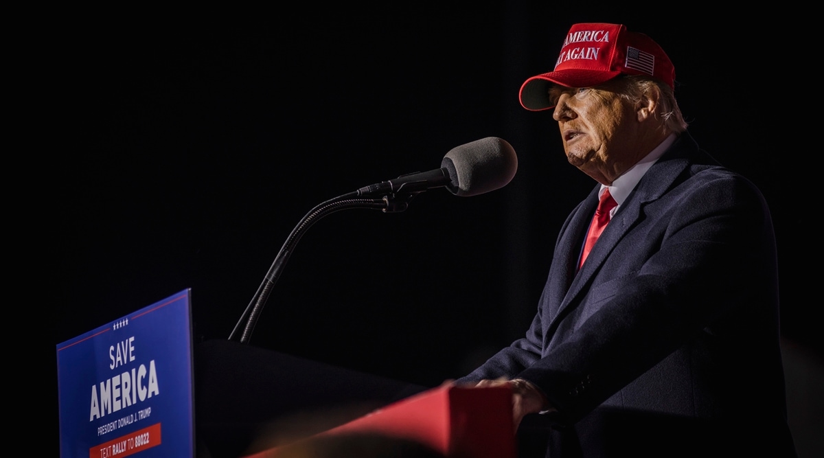 Former US President Donald Trump speaks at a rally. (Audra Melton/The New York Times)