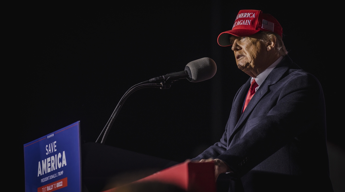 Former US President Donald Trump speaks at a rally. (Audra Melton/The New York Times)