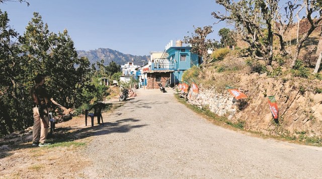 The road leading up to Adityanath’s house (in blue) is the rare pucca one here. Entry is strictly regulated. (Avaneesh Mishra)