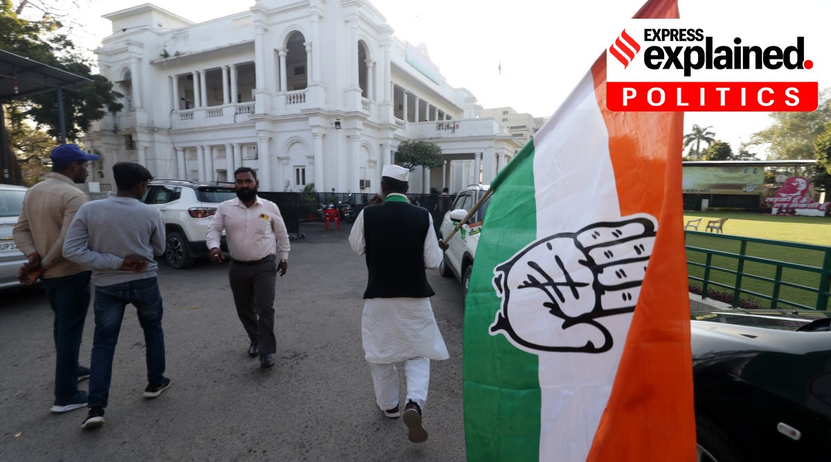 At the Congress's head office in Lucknow a day before the Uttar Pradesh Assembly election results were announced. (Express Photo: Vishal Srivastav)