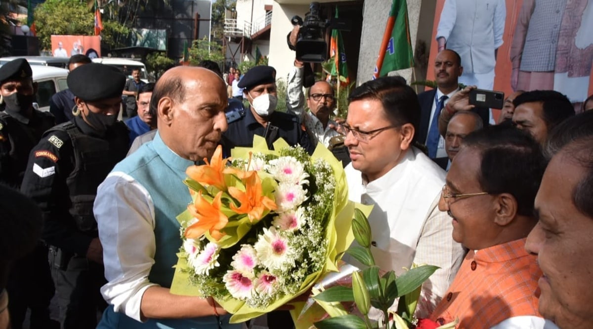 Pushkar SIngh Dhami with Rajnath Singh