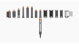 The newly announced next-gen Dyson Airwrap and its many attachments are pictured here.