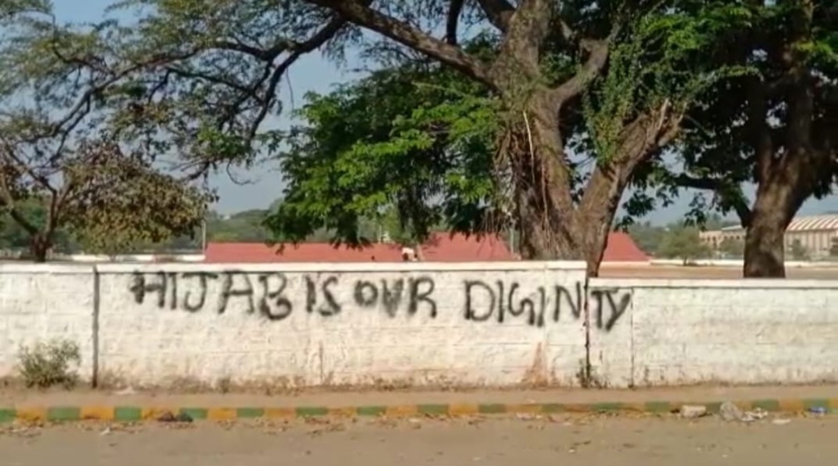 The graffiti was removed by local civic body officials. (Express Photo)