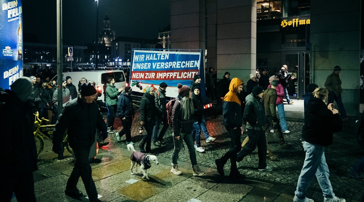 A demonstration against Covid-19 measures in Dresden, Germany, Jan. 31, 2022. (Felix Schmitt/The New York Times)
