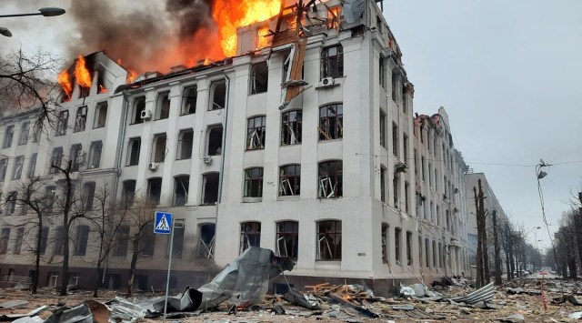 A view shows the area near National University after shelling in Kharkiv, Ukraine. (Reuters)