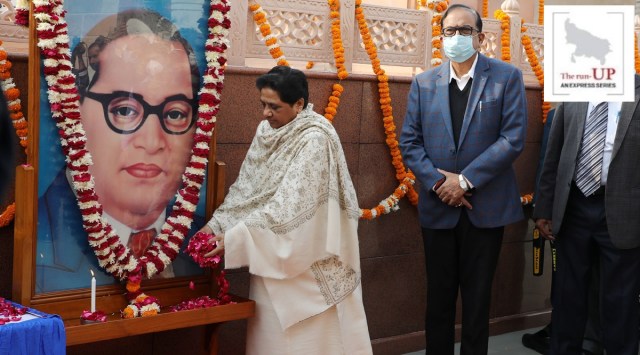 Bahujan Samaj Party National President Mayawati paying tribute to Dr. Bheem Rao Ambedkar on the occasion of his Parinirvan Diwas in Lucknow. (Express photo by Vishal Srivastav)