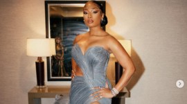Megan Thee Stallion, Megan Thee Stallion Oscars 2022 dress, Megan Thee Stallion Oscars red carpet gown, Megan Thee Stallion gown, Gaurav Gupta, Gaurav Gupta Oscars, Indian Express news