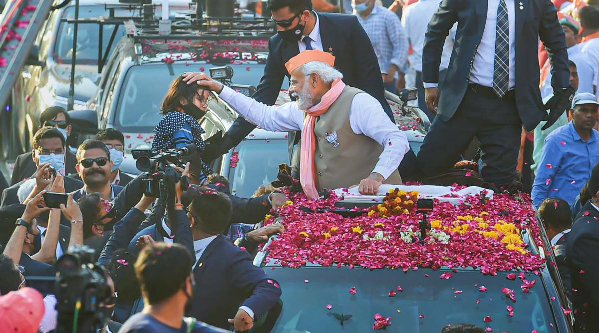 In Pictures: PM Modi holds roadshow in Varanasi as UP polls enter last lap  | India News News,The Indian Express
