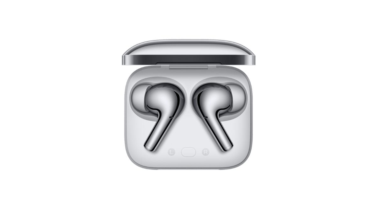 In images on OnePlus’s website, the 'Radiant Silver' coloured device has a reflective silver paint job that looks shiny and has light grey ear tips. (Image credit: OnePlus)