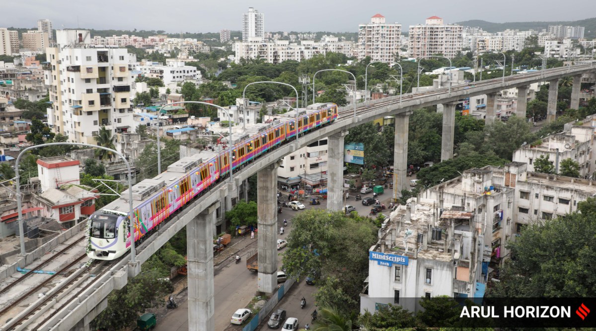 During a trial run of the Pune Metro from Vanaz to Anand Nagar. (Express Photo: Arul Horizon)