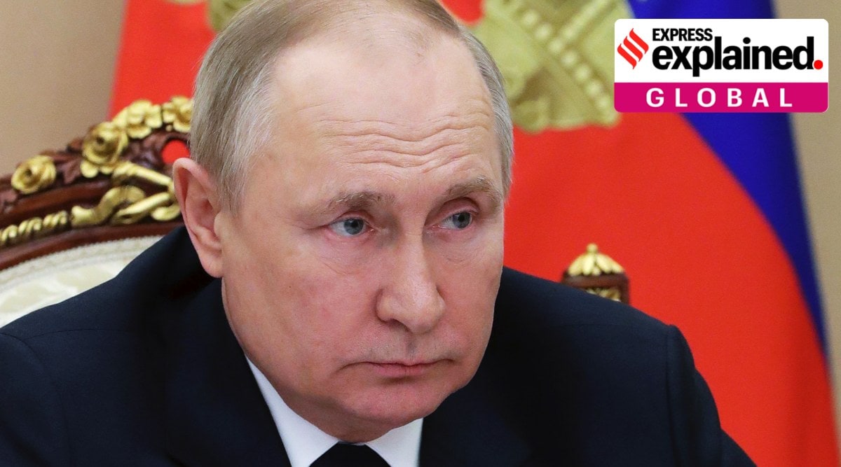 Russian President Vladimir Putin chairs a meeting with members of the government via teleconference in Moscow, Thursday, March 10, 2022. (Mikhail Klimentyev, Sputnik, Kremlin Pool Photo via AP)

