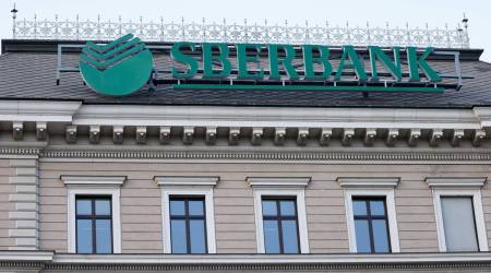 The logo of the Russian Sberbank Europe AG bank is seen on their headquarters in Vienna, Austria, February 28, 2022. (REUTERS)
