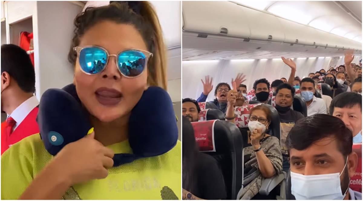 Rakhi Sawant says she wishes to fly the plane, scared co-passengers scream  'nahin'. Watch funny video | Entertainment News,The Indian Express