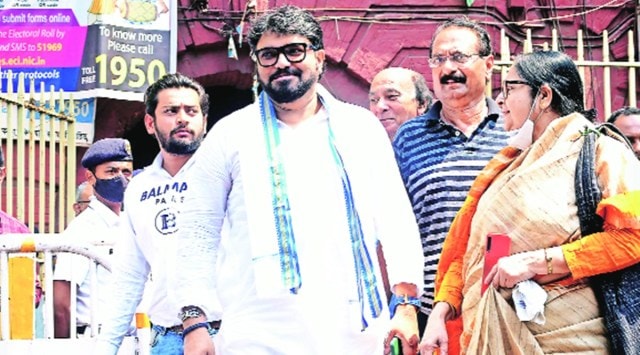 Babul Supriyo after filing his nomination at Alipore. (Express Photo)