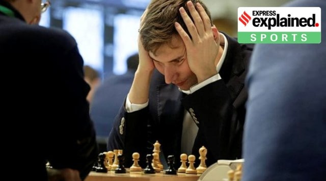 Sergey Karjakin of Russia looks at a board during a game against Anton Demchenko of Russia.  (Reuters)