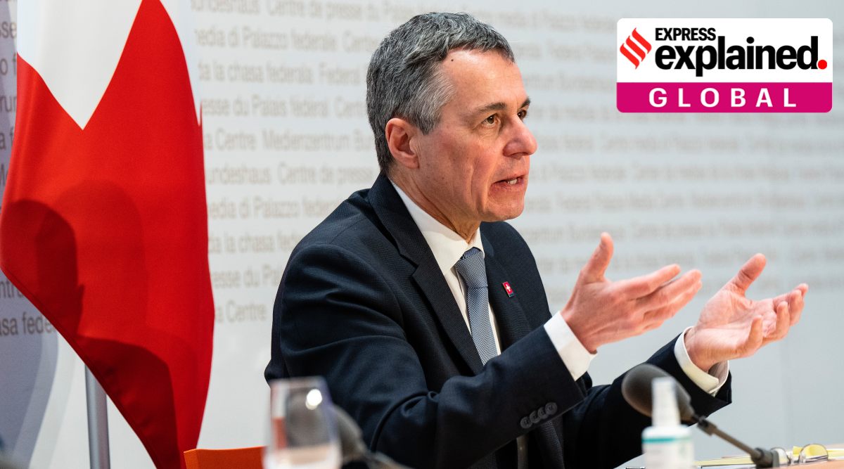Swiss Federal President Ignazio Cassis speaks during a press conference in Bern, Switzerland, Monday, Feb. 28, 2022. (Peter Schneider/Keystone via AP)


