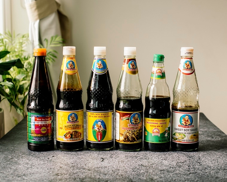 The soy sauce collection of Thai chef Pailin Chongchitnant in her kitchen in Vancouver, British Columbia, Canada, on March 9, 2022. (Alana Paterson/The New York Times)
