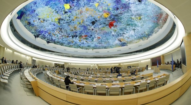 A general view during a session of the Human Rights Council at the United Nations in Geneva, Switzerland.