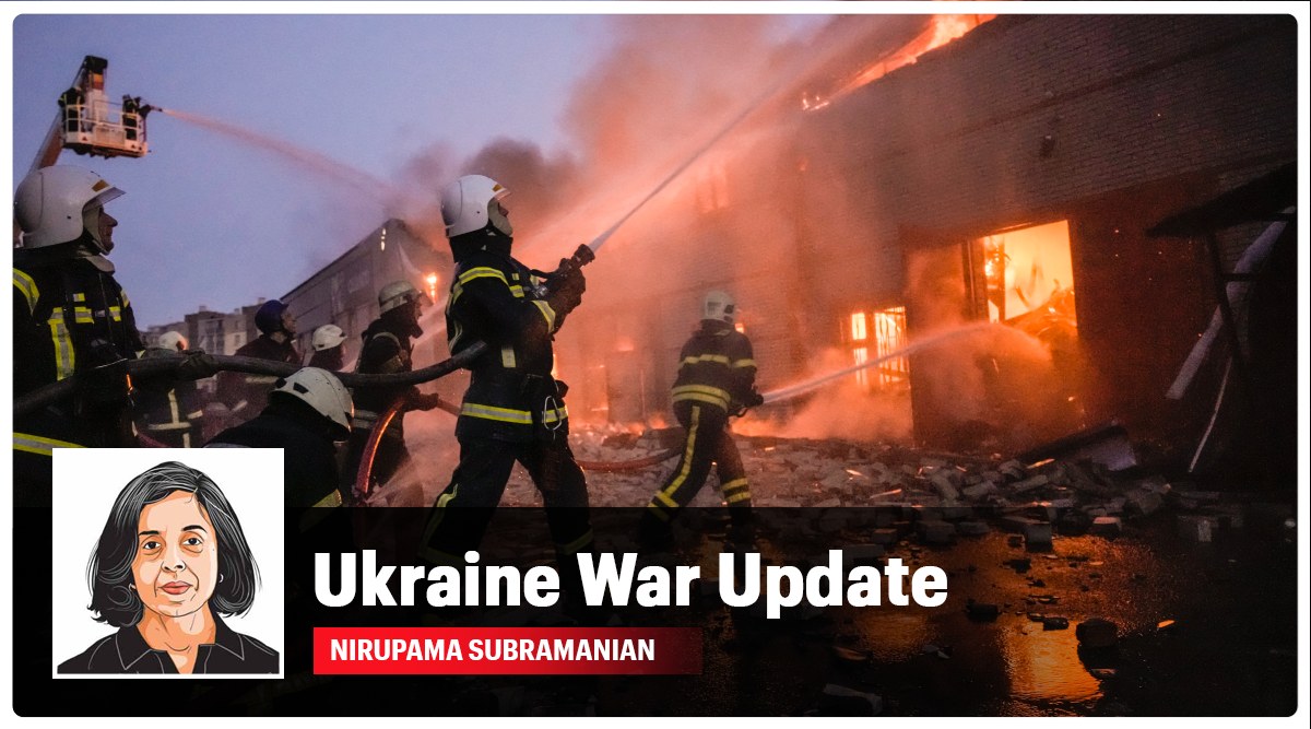 Ukrainian firefighters extinguish a blaze at a warehouse after a bombing in Kyiv, Ukraine, Thursday, March 17, 2022. (AP Photo/Vadim Ghirda)
