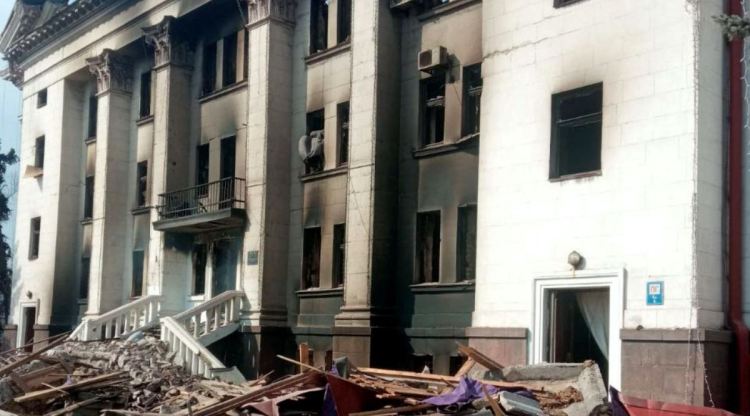 General view of the remains of the drama theatre which was hit by a bomb when hundreds of people were sheltering inside, amid ongoing Russia's invasion, in Mariupol, Ukraine, in this handout picture released March 18, 2022. (Photo: Azov Handout/ via REUTERS)