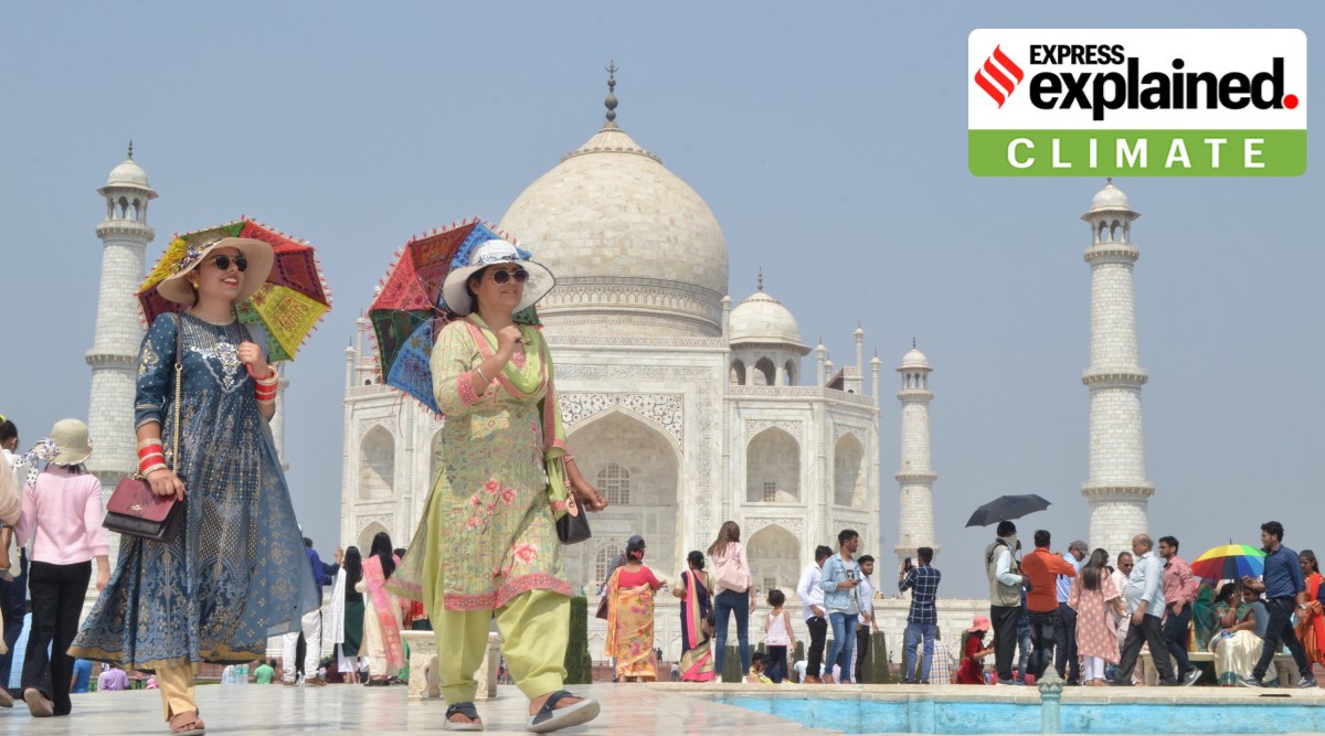 Tourists visit the historic Taj Mahal on a hot summer day, in Agra, Saturday, March 19, 2022. (PTI Photo)
