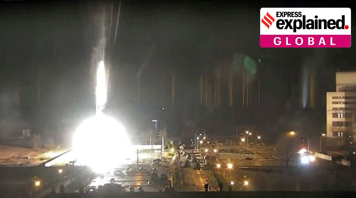 Surveillance camera footage shows a flare landing at the Zaporizhzhia nuclear power plant during shelling in Enerhodar (Zaporizhzhya NPP via YouTube/via REUTERS)