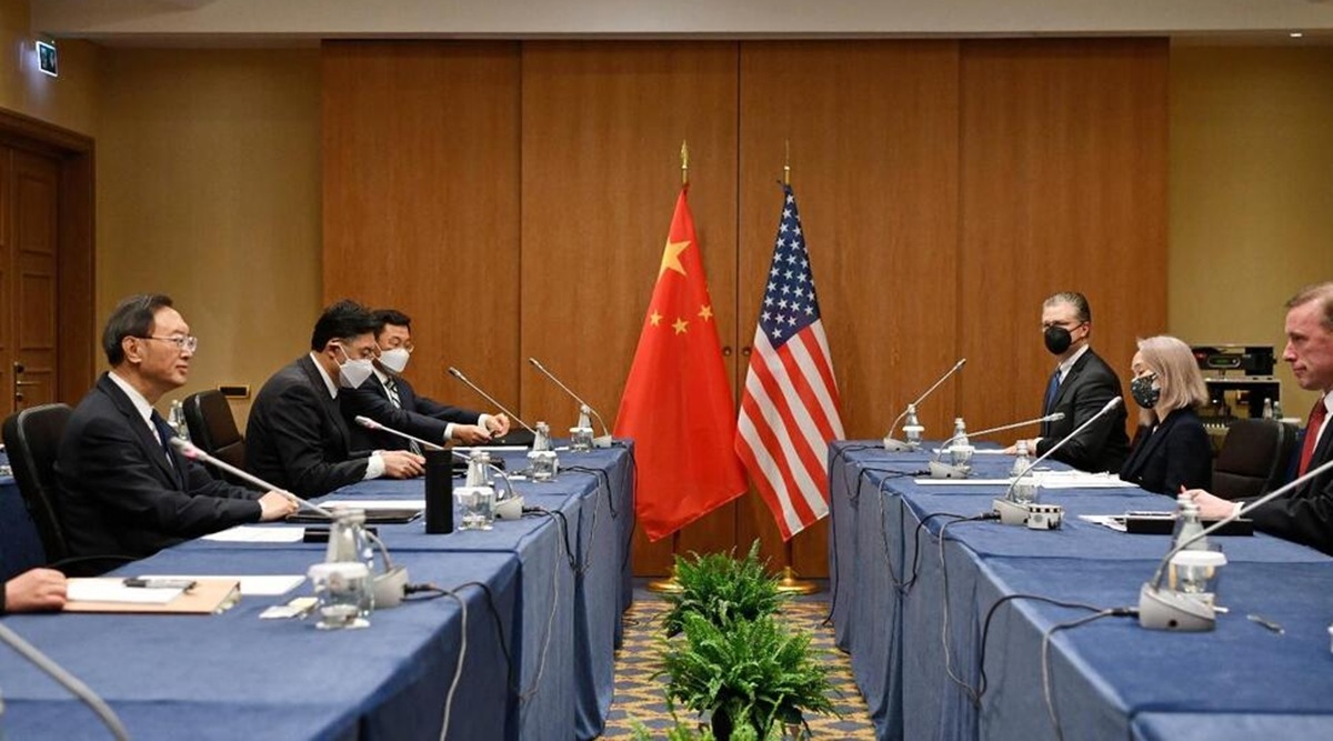 In this photo released by Xinhua News Agency Yang Jiechi, a member of the Political Bureau of the Communist Party of China (CPC) Central Committee and director of the Office of the Foreign Affairs Commission of the CPC Central Committee, at left meets with U.S. National Security Advisor Jake Sullivan at right in Rome, Italy, Monday (Jin Mamengni/Xinhua via AP)
