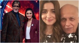 Alia Bhatt poses with her Brahmastra co-star Amitabh Bachchan, and her father Mahesh Bhatt. 