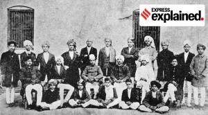 Bhagat Singh, standing 4th right, in a 1923 photo of National College Lahore Dramatics Club.  