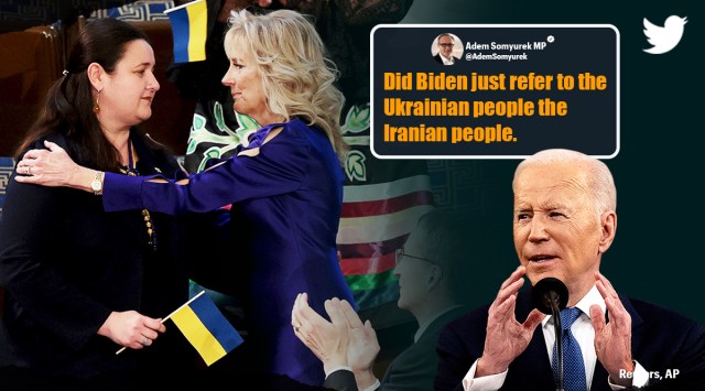 Joe Biden, State of the Union, biden iranian, biden iranian gaffe, ukranian iranian mistake, iranian people biden sotu, indian express