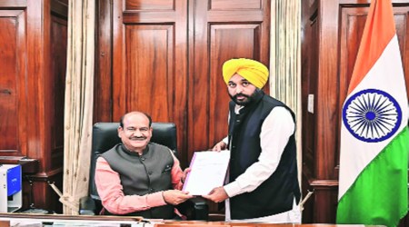 Bhagwant Mann submits his resignation as MP to Lok Sabha Speaker Om Birla, Monday. PTI