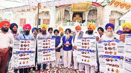 Dal Khalsa members release Nanaksahi calendar in Amritsar on Tuesday. Rana Simranjit Singh