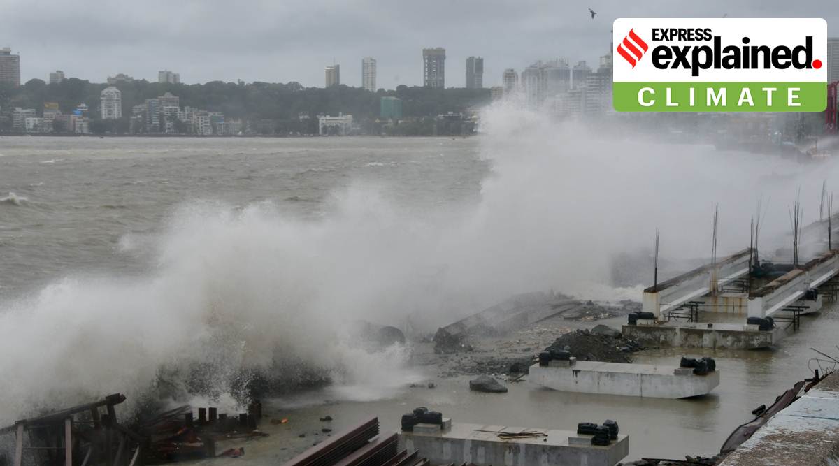 High tide at Marine Drive in July 2021. The IPCC report says Mumbai is at high risk of sea-level rise and flooding. (Express Archive)