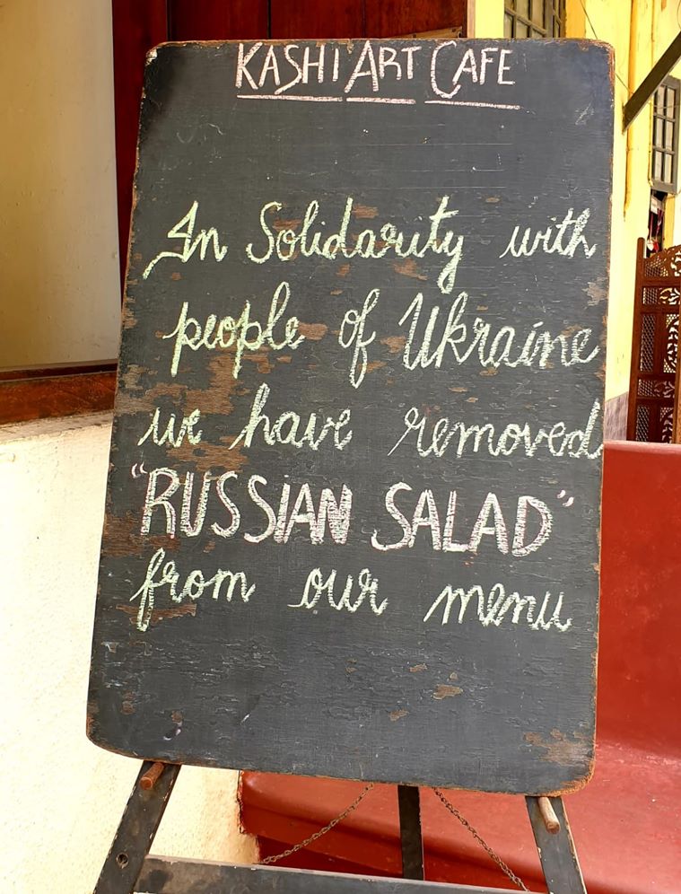 ukraine conflict, russia ukraine attack, russian salad, kerala cafe takes off russian salad, russian food off menu, kashi art cafe, kerala news, indian express