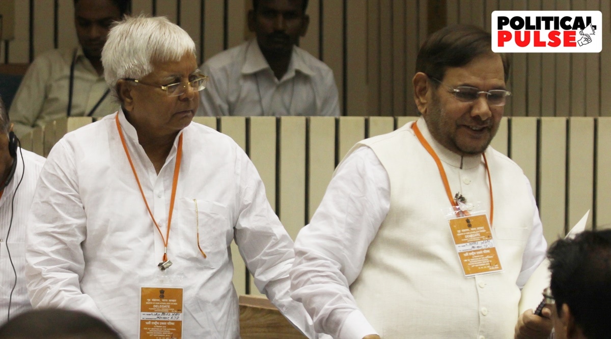 Lalu Prasad Yadav with Sharad Yadav. (Express file photo by Prem Nath Pandey)

