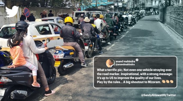 people obey traffic rules photo, north east traffic jam photo, mizoram, traffic rules in north east, indian express, viral news