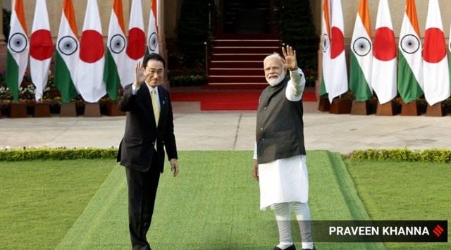 Modi, Kishida, India japan relation, Japan PM in India, PM Modi with Fumio Kishida, PM Modi, Fumio Kishida, Kishida meets Modi, Japan PM visits India, Indian Express